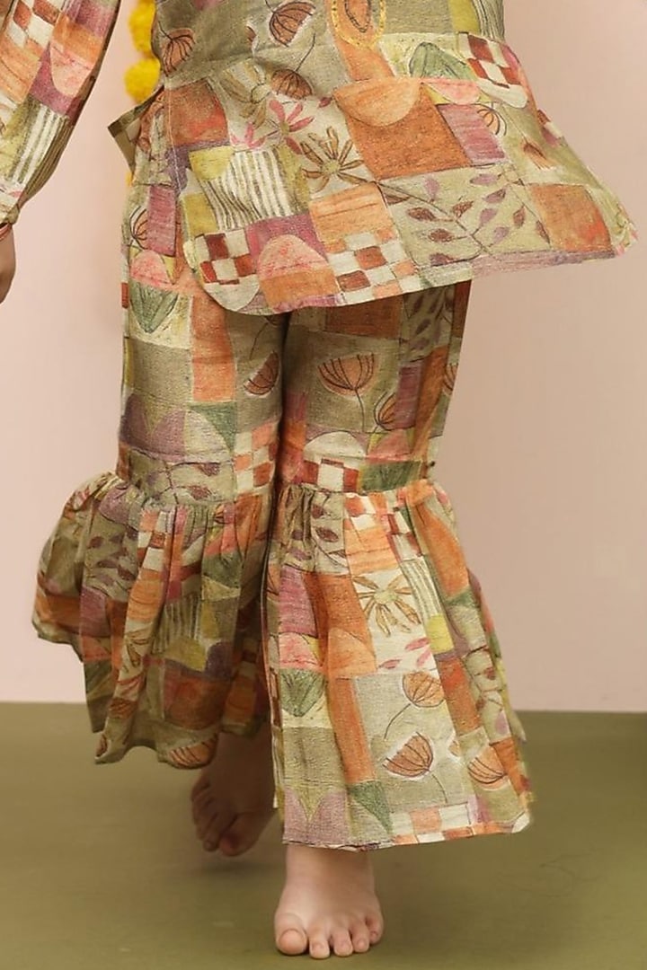 Moss Green Cotton Mul Printed Sharara Set For Girls by LAAD In Every Touch at Pernia's Pop Up Shop