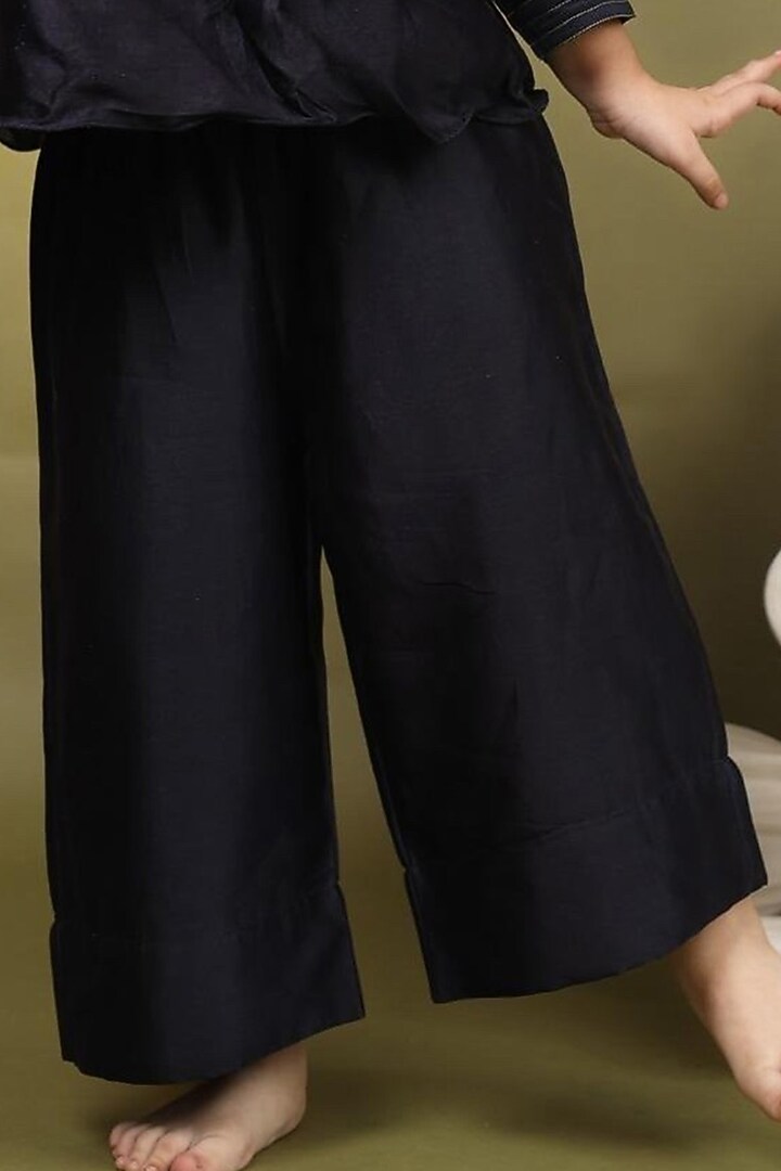 Deep Blue Silk Chanderi Hand Embroidered Co-Ord Set For Girls by LAAD In Every Touch at Pernia's Pop Up Shop