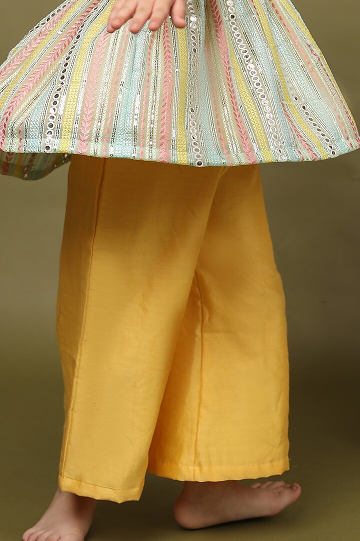 Yellow Silk Chanderi Flared Pant Set For Girls by LAAD In Every Touch at Pernia's Pop Up Shop