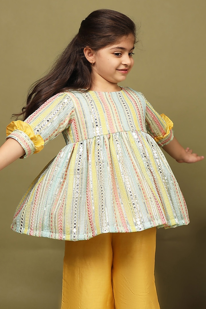 Yellow Silk Chanderi Flared Pant Set For Girls by LAAD In Every Touch at Pernia's Pop Up Shop