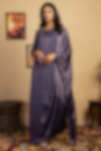 Purple Sandwash Satin Draped Summer Dress by Label Manasi at Pernia's Pop Up Shop