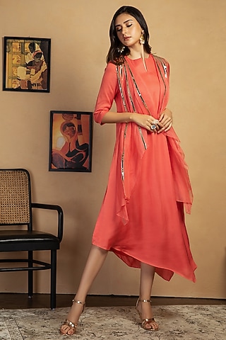 Peach Modal Satin Tunic by Label Manasi