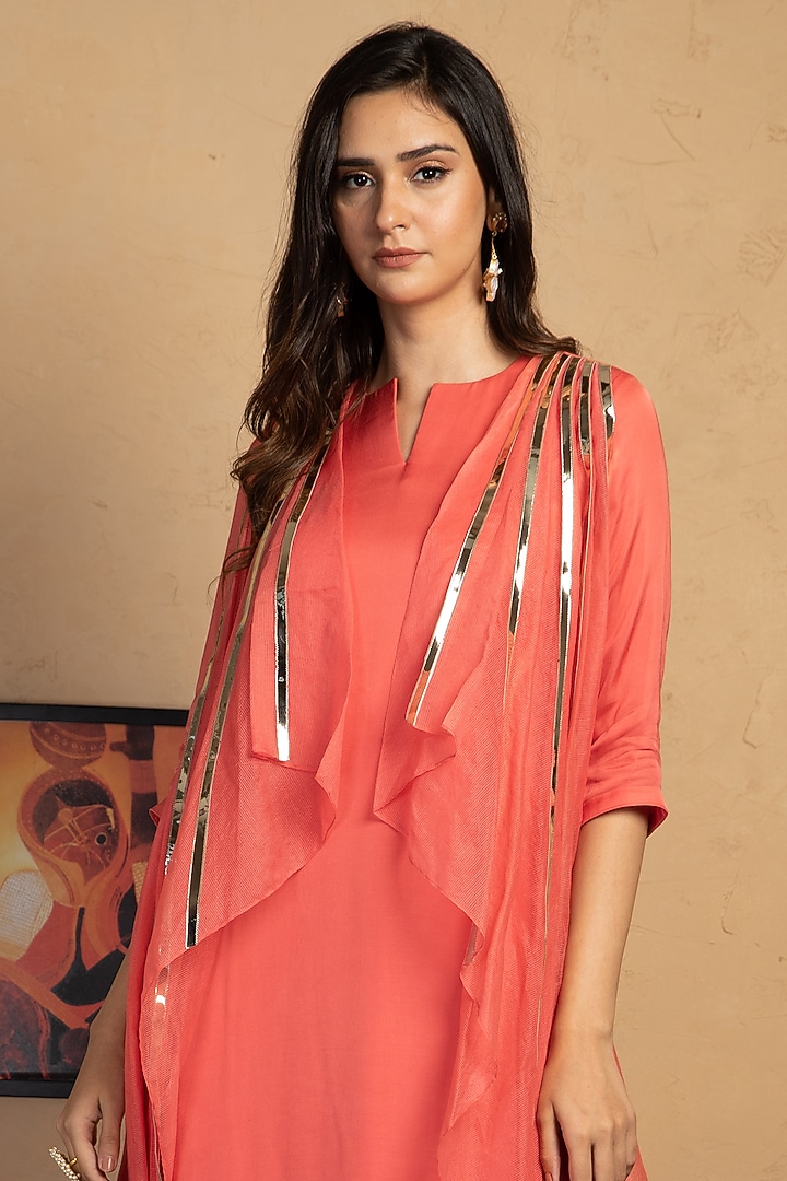 Peach Modal Satin Tunic by Label Manasi at Pernia's Pop Up Shop