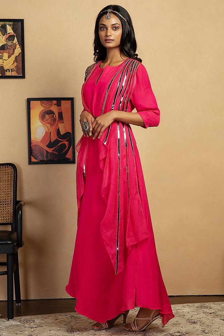 Pink Modal Satin Tunic by Label Manasi