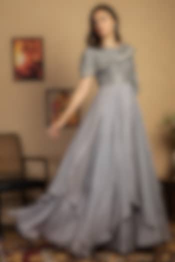 Grey Gown Habutai Silk Gown by Label Manasi at Pernia's Pop Up Shop