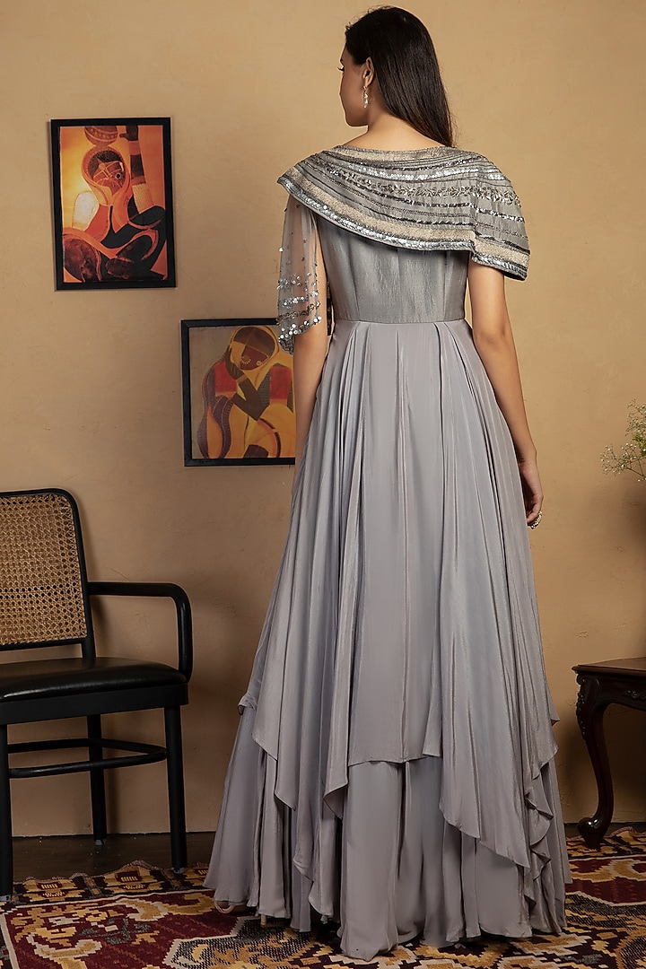 Grey Gown Habutai Silk Gown by Label Manasi at Pernia's Pop Up Shop