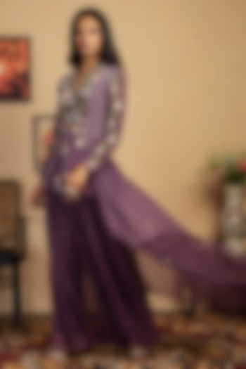 Purple Embroidered Pant Set by Label Manasi