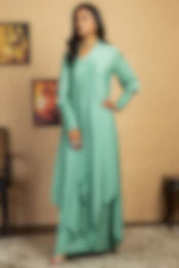 Sea Green Gown With Attached Jacket by Label Manasi