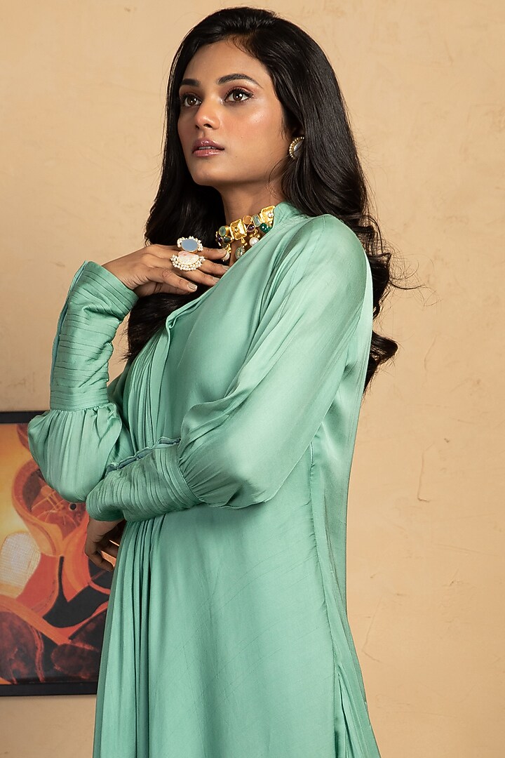 Sea Green Gown With Attached Jacket by Label Manasi at Pernia's Pop Up Shop