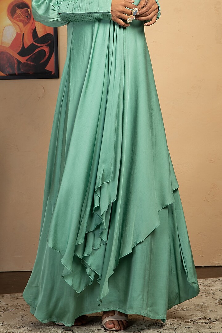Sea Green Gown With Attached Jacket by Label Manasi at Pernia's Pop Up Shop