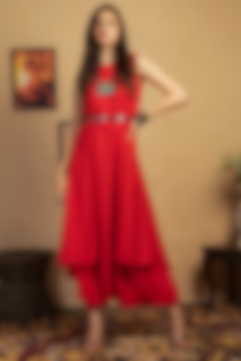 Red Moss Crepe Jumpsuit by Label Manasi at Pernia's Pop Up Shop