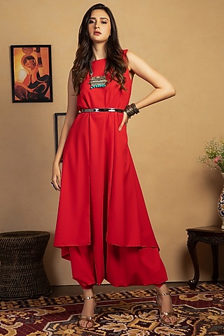 Red Moss Crepe Jumpsuit by Label Manasi