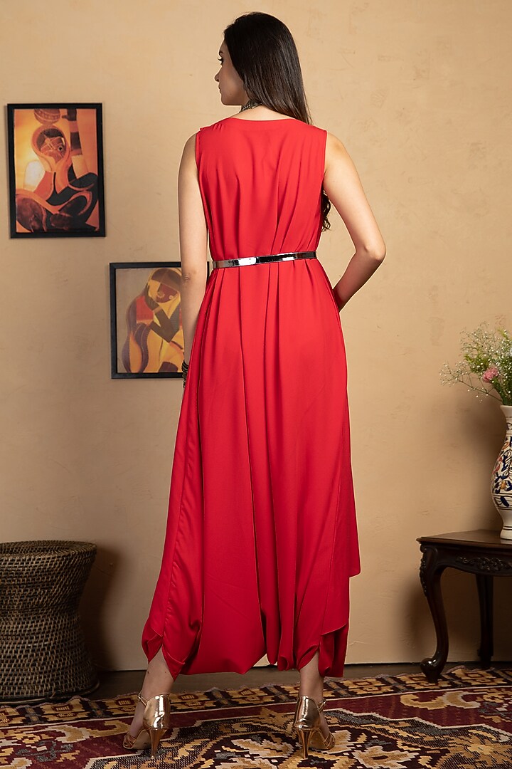 Red Moss Crepe Jumpsuit by Label Manasi at Pernia's Pop Up Shop