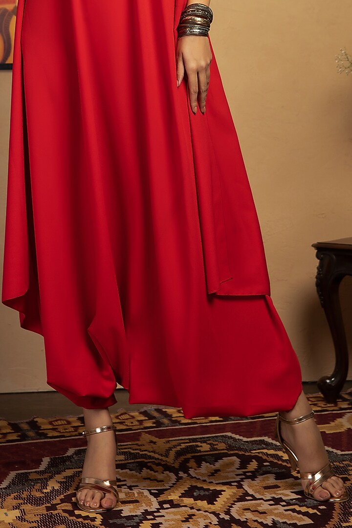 Red Moss Crepe Jumpsuit by Label Manasi at Pernia's Pop Up Shop