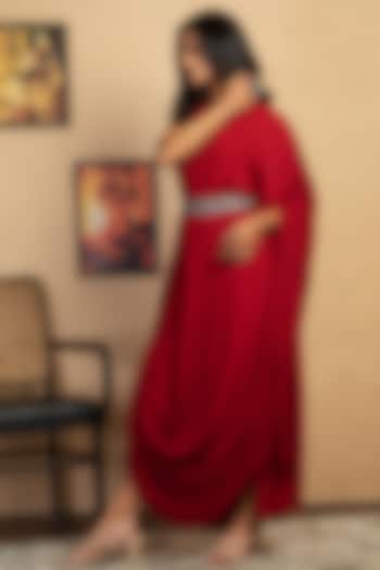 Maroon Embroidered Draped Vacation Dress by Label Manasi at Pernia's Pop Up Shop