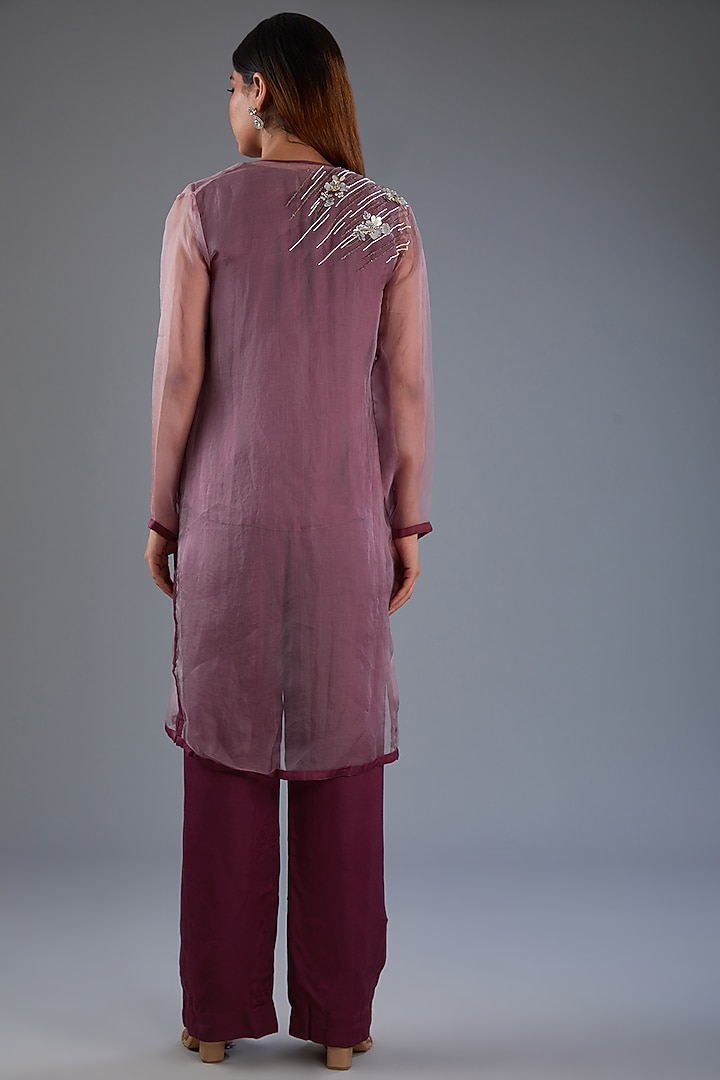 lavender Silk Organza Moti Embroidered Jacket Set by Label Manasi at Pernia's Pop Up Shop