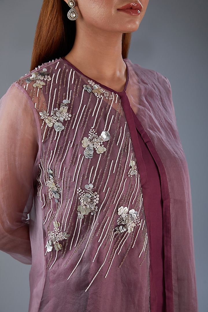 lavender Silk Organza Moti Embroidered Jacket Set by Label Manasi at Pernia's Pop Up Shop
