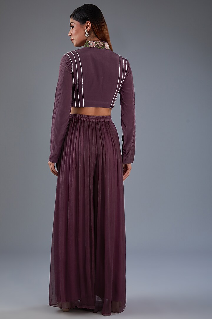 Purple Chiffon Flared Pant Set by Label Manasi at Pernia's Pop Up Shop