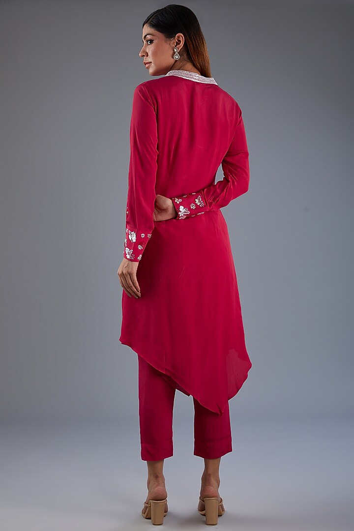 Pink Bemberg Crepe Sequins Embroidered Tunic Set by Label Manasi at Pernia's Pop Up Shop
