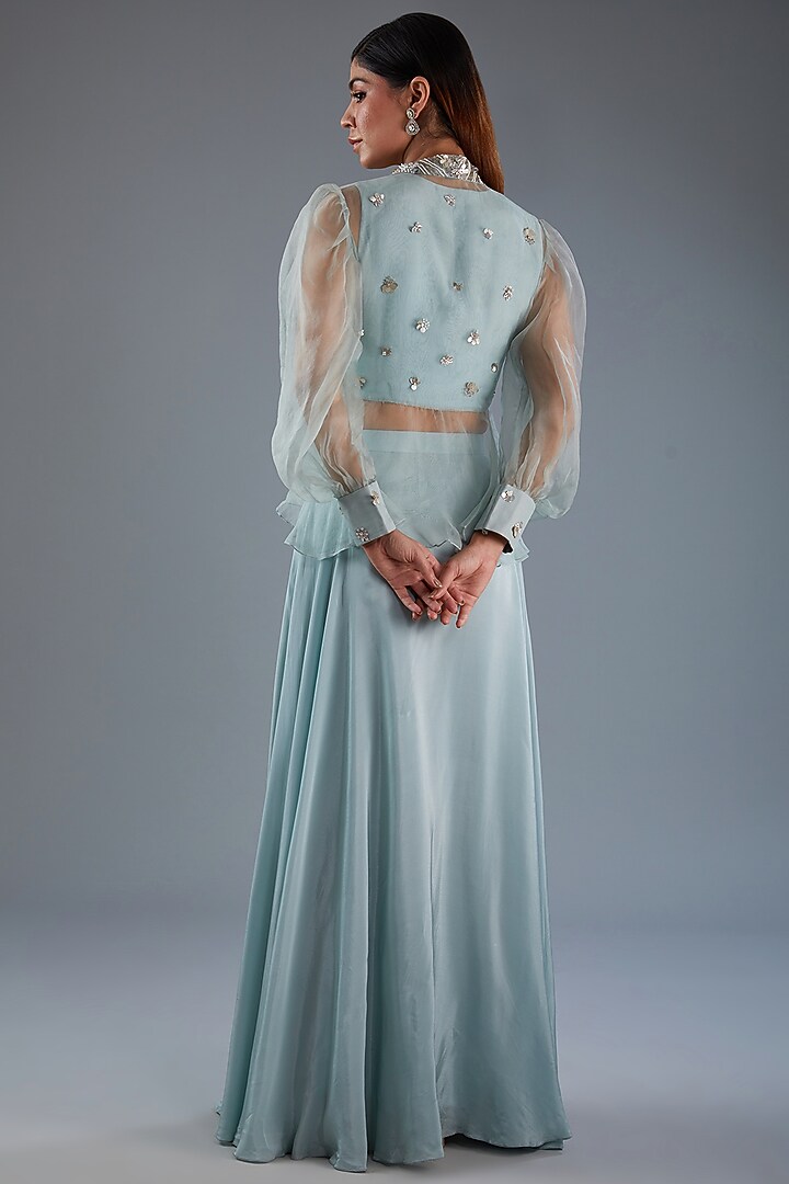 Blue Bemberg Crepe Skirt Set by Label Manasi at Pernia's Pop Up Shop