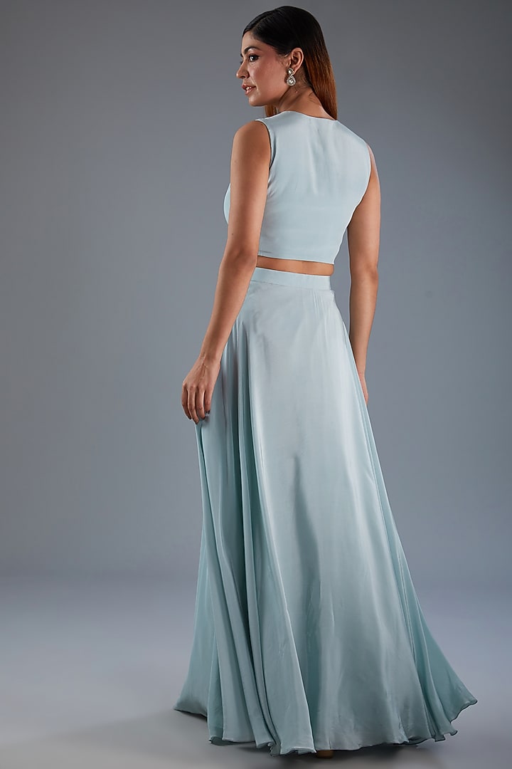 Blue Bemberg Crepe Skirt Set by Label Manasi at Pernia's Pop Up Shop