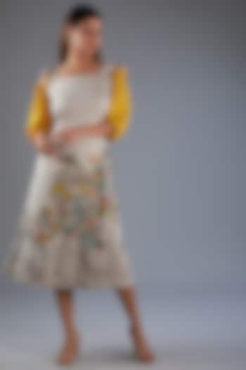 Grey Sandwash Satin 3D Floral Embroidered Dress by Label Manasi