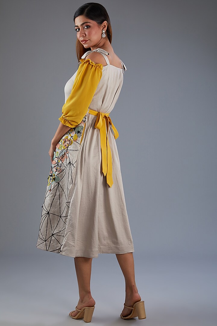 Grey Sandwash Satin 3D Floral Embroidered Vacation Dress by Label Manasi at Pernia's Pop Up Shop
