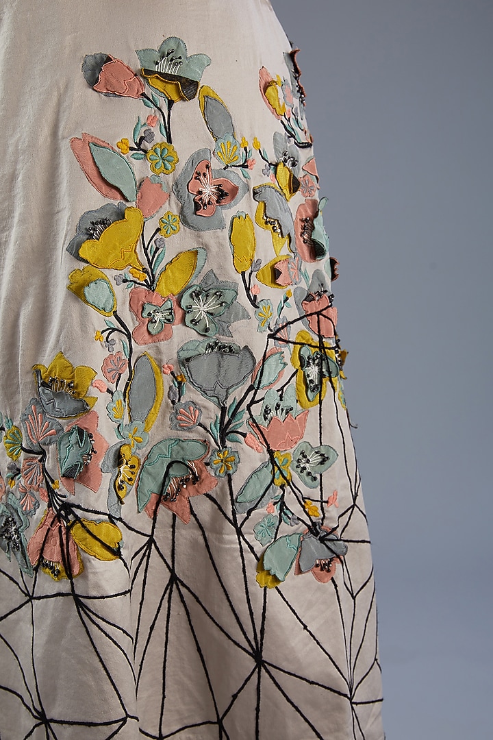 Grey Sandwash Satin 3D Floral Embroidered Vacation Dress by Label Manasi at Pernia's Pop Up Shop