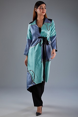 Blue Sandwash Satin Jacket by Label Manasi