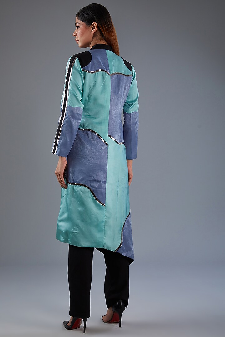 Blue Sandwash Satin Jacket by Label Manasi at Pernia's Pop Up Shop