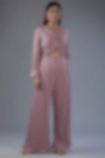 Pink Shimmer Pleated Jumpsuit by Label Manasi