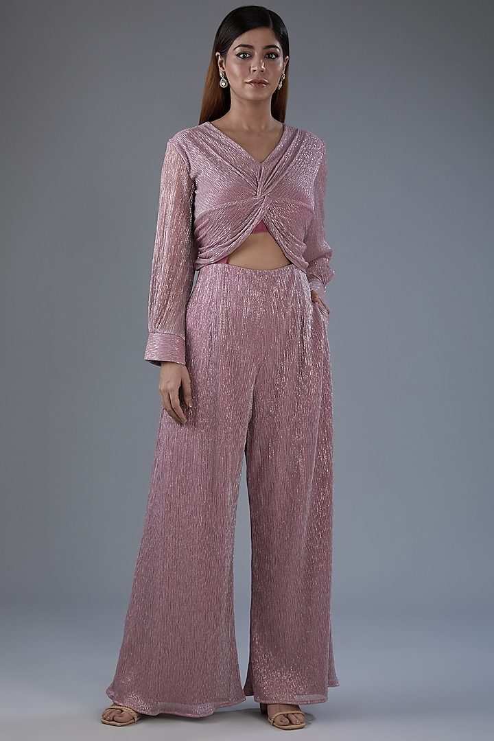 Pink Shimmer Pleated Jumpsuit by Label Manasi