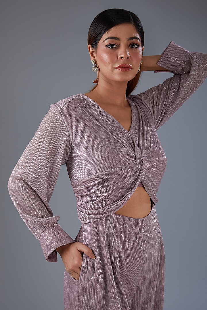 Pink Shimmer Pleated Jumpsuit by Label Manasi at Pernia's Pop Up Shop