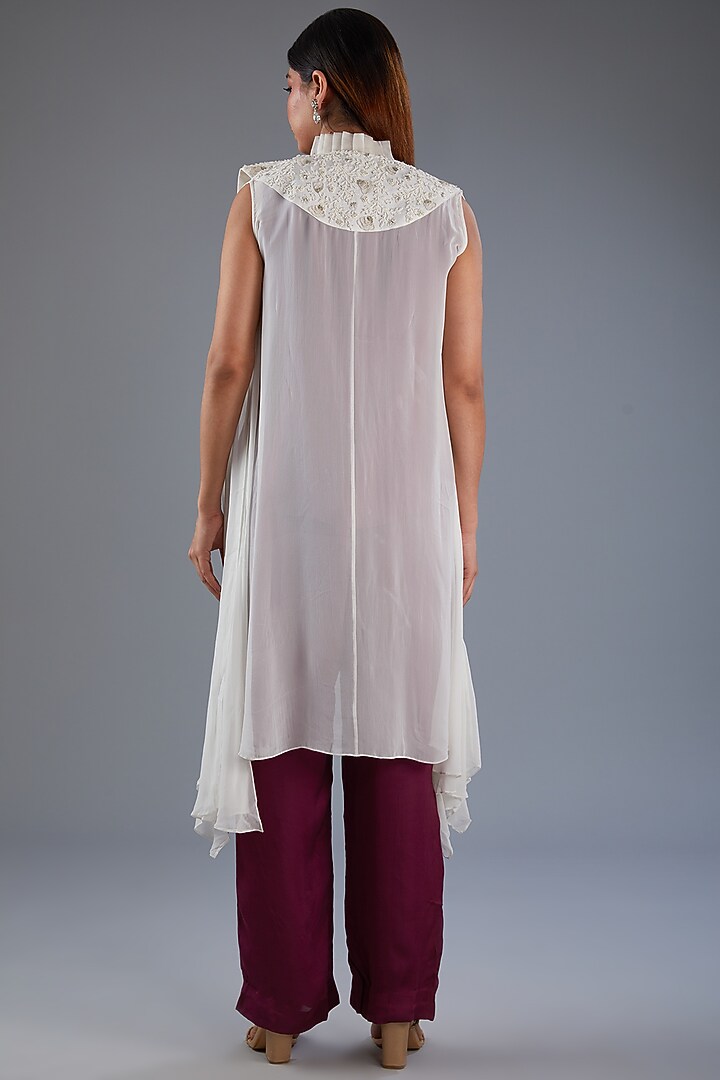 White Georgette Moti Embroidered Jacket by Label Manasi at Pernia's Pop Up Shop
