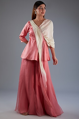 Pink Silk Organza Pant Set by Label Manasi