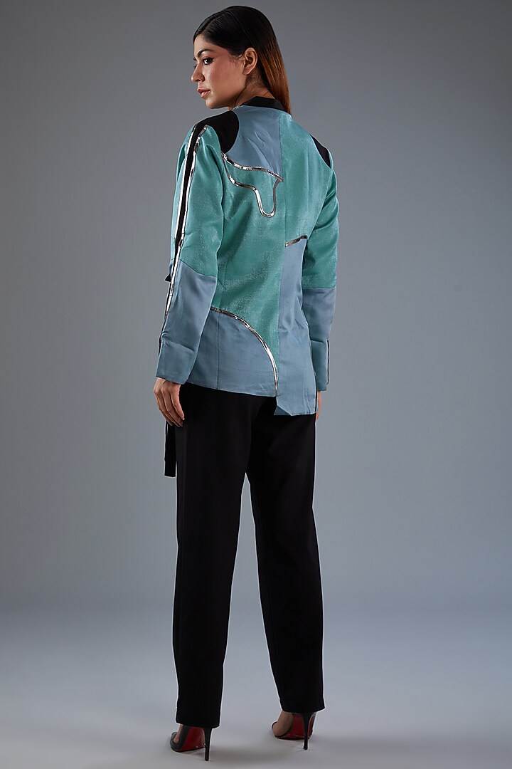 Blue Sandwash Satin Coat by Label Manasi at Pernia's Pop Up Shop