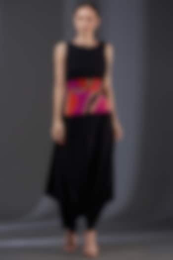 Black Moss Crepe Jumpsuit With Belt by Label Manasi at Pernia's Pop Up Shop