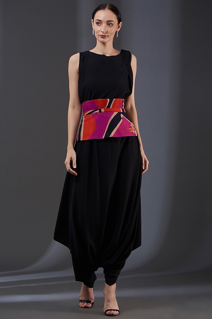 Black Moss Crepe Jumpsuit With Belt by Label Manasi