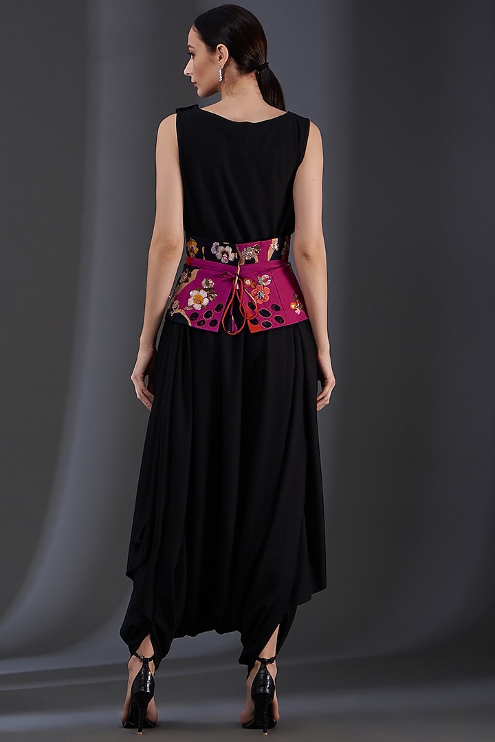 Black Moss Crepe Jumpsuit With Belt by Label Manasi at Pernia's Pop Up Shop