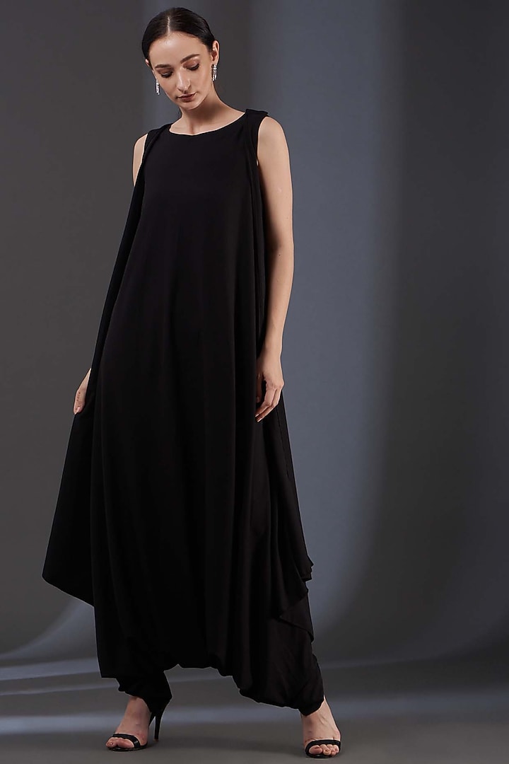 Black Moss Crepe Jumpsuit With Belt by Label Manasi at Pernia's Pop Up Shop