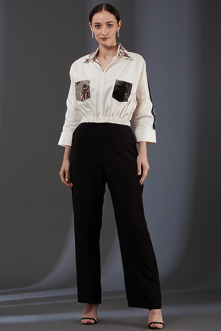 White Embroidered Bomber Shirt by Label Manasi