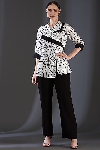 Black & White Raw Silk Top by Label Manasi