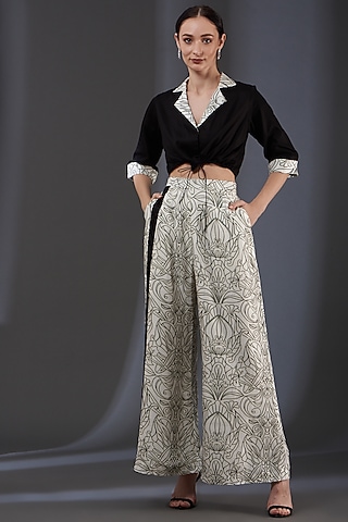 Black Printed Flared Pant Set by Label Manasi