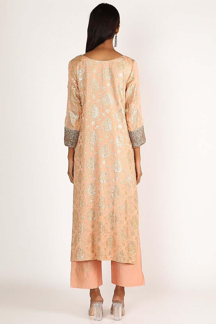 Peach & Blue Sequins Embroidered Kurta Set by LACHESIS at Pernia's Pop Up Shop