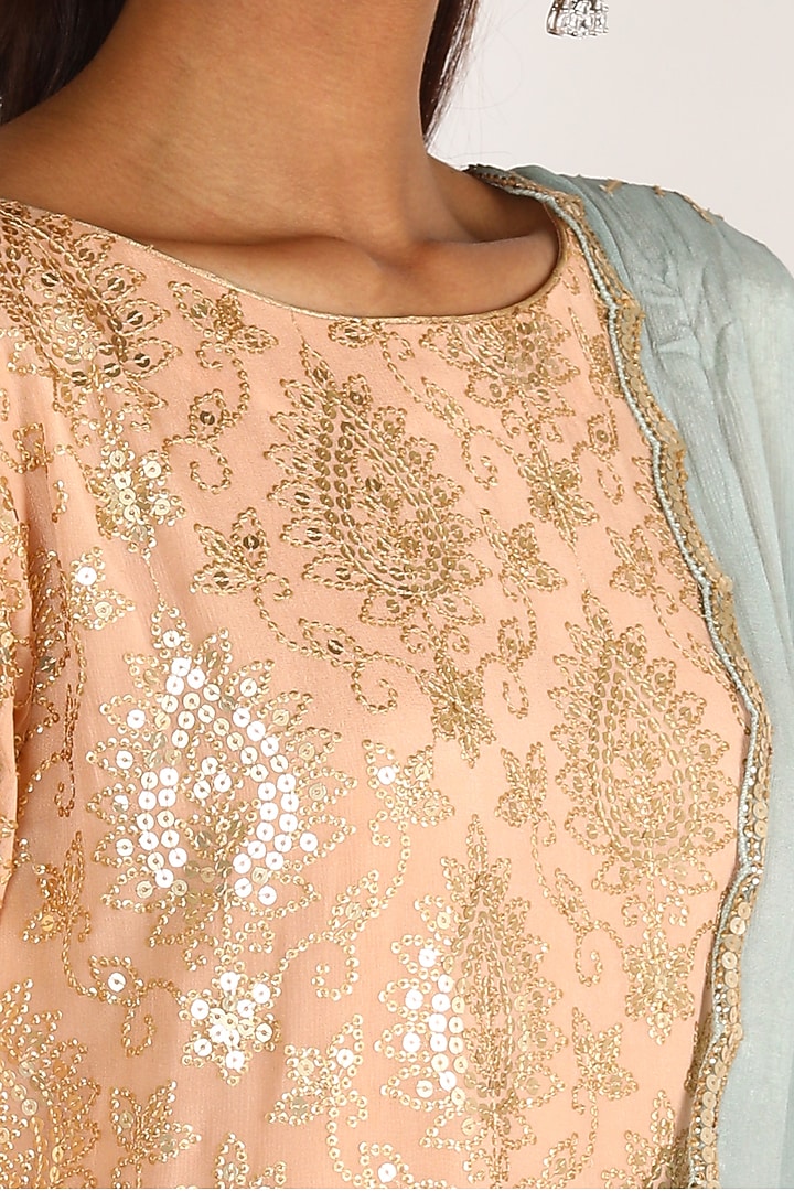 Peach & Blue Sequins Embroidered Kurta Set by LACHESIS at Pernia's Pop Up Shop
