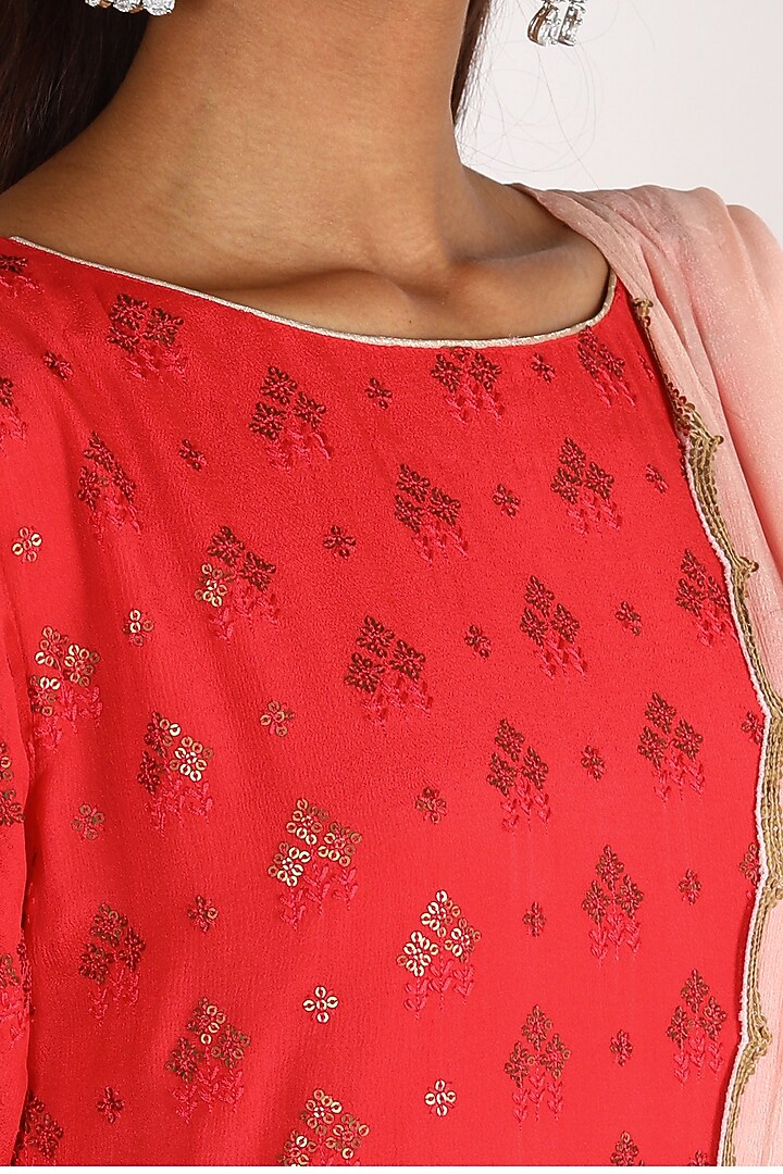 Coral & Pink Embroidered Kurta Set by LACHESIS at Pernia's Pop Up Shop