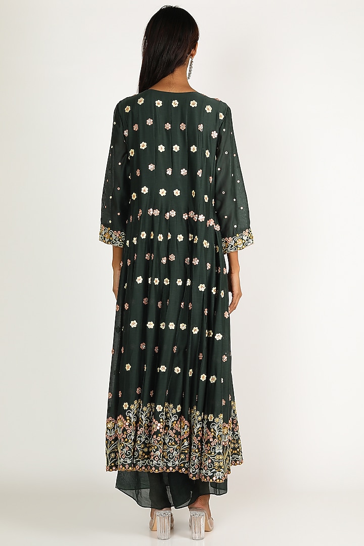 Emerald Green & Peach Embroidered Wedding Anarkali Set by LACHESIS at Pernia's Pop Up Shop