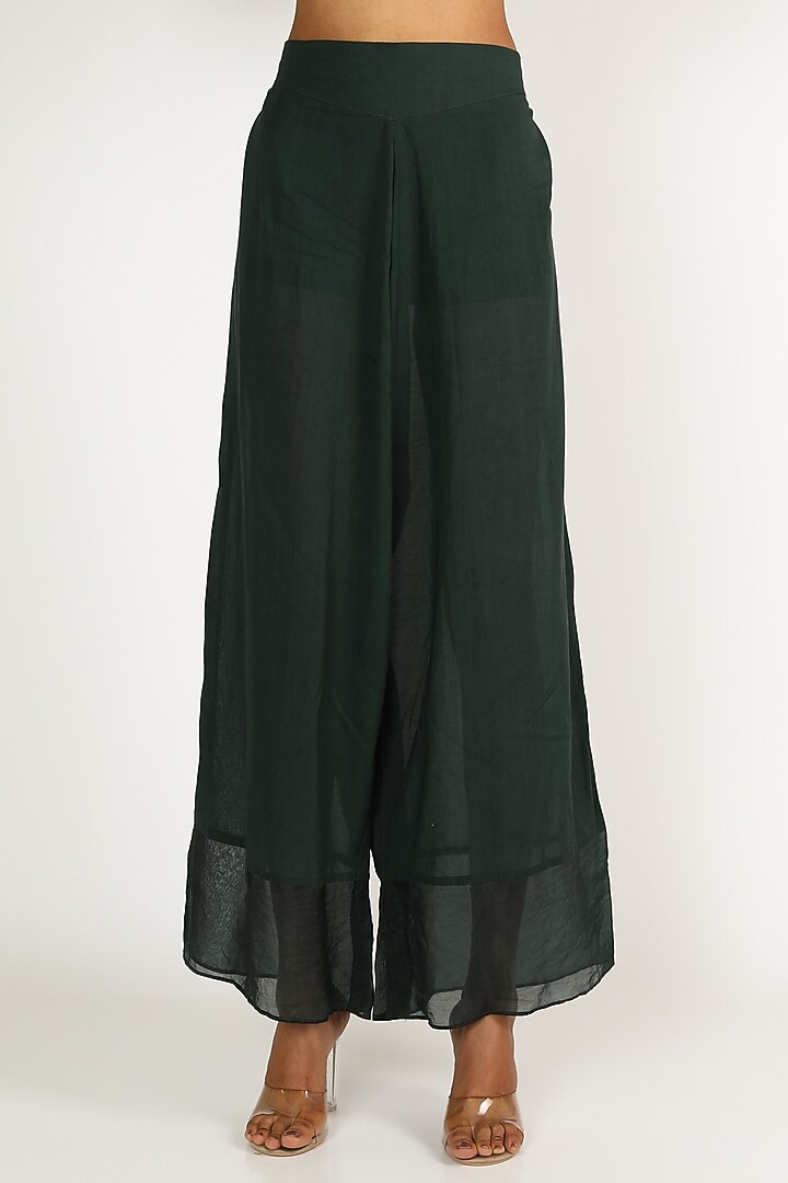 Emerald Green & Peach Embroidered Wedding Anarkali Set by LACHESIS at Pernia's Pop Up Shop