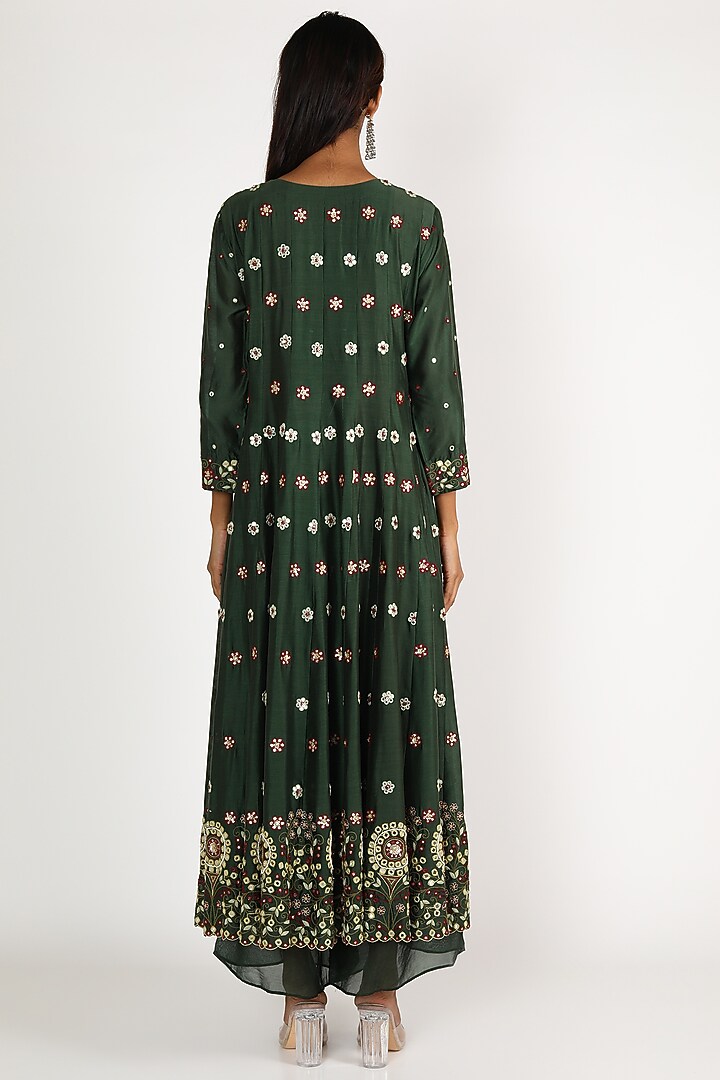 Emerald Green Mirror Embroidered Wedding Anarkali Set by LACHESIS at Pernia's Pop Up Shop