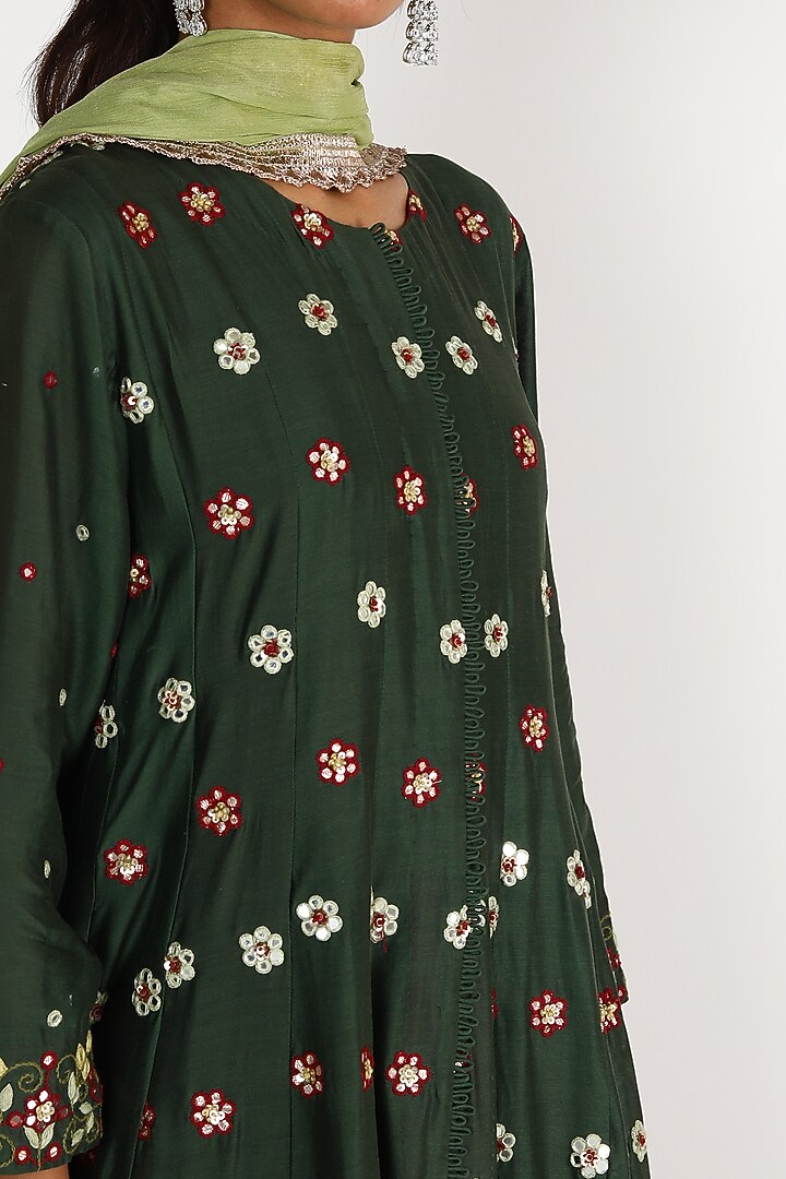 Emerald Green Mirror Embroidered Wedding Anarkali Set by LACHESIS at Pernia's Pop Up Shop